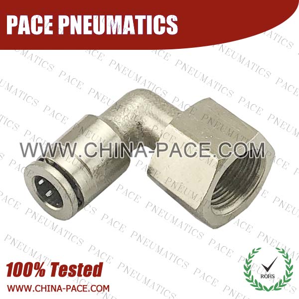 G Thread Female Elbow Camozzi Type Brass Push In Air Fittings, All Brass Pneumatic Fittings, Nickel Plated Brass Air Fittings, Full Brass Push To Connect Fittings, one touch tube fittings, Push In Pneumatic Fittings